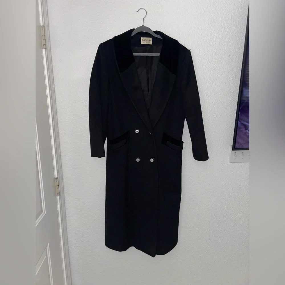 Wool coat black vintage made in USA size medium - Picture 3 of 8
